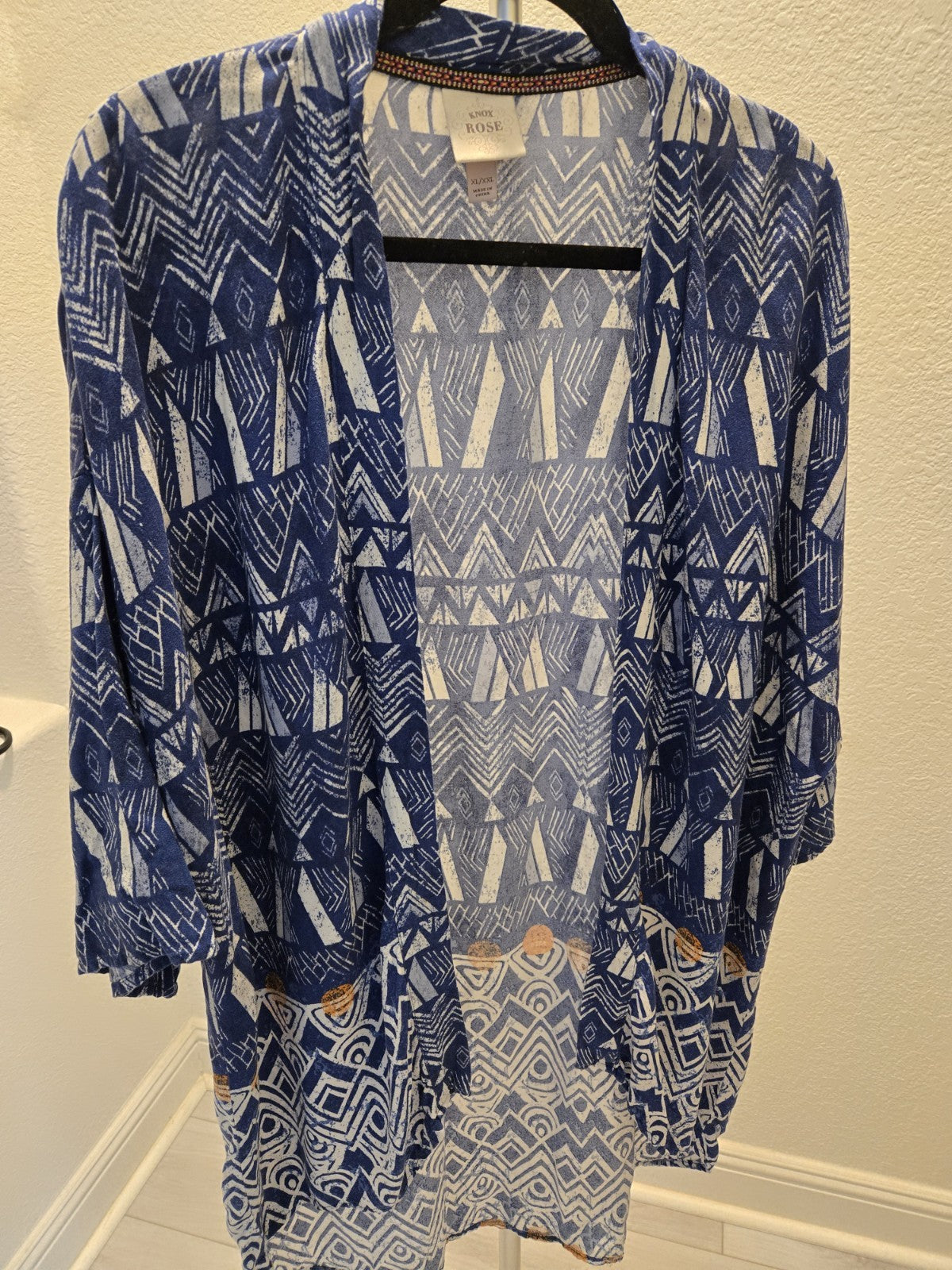 Knox Rose Terracotta Orange Kimono Cardigan Womens M/L Boho Open Front Rayon