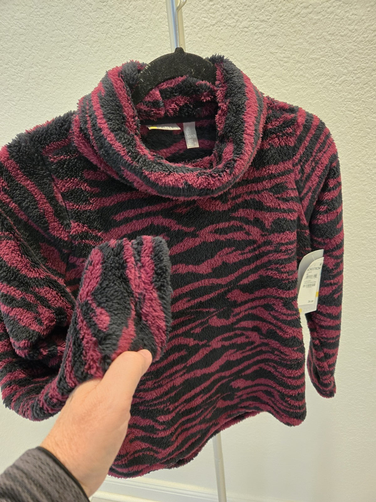 Zella Womens L Y2K Purple Zebra Furry Fleece Print Plush Sweatshirt $39 NWT