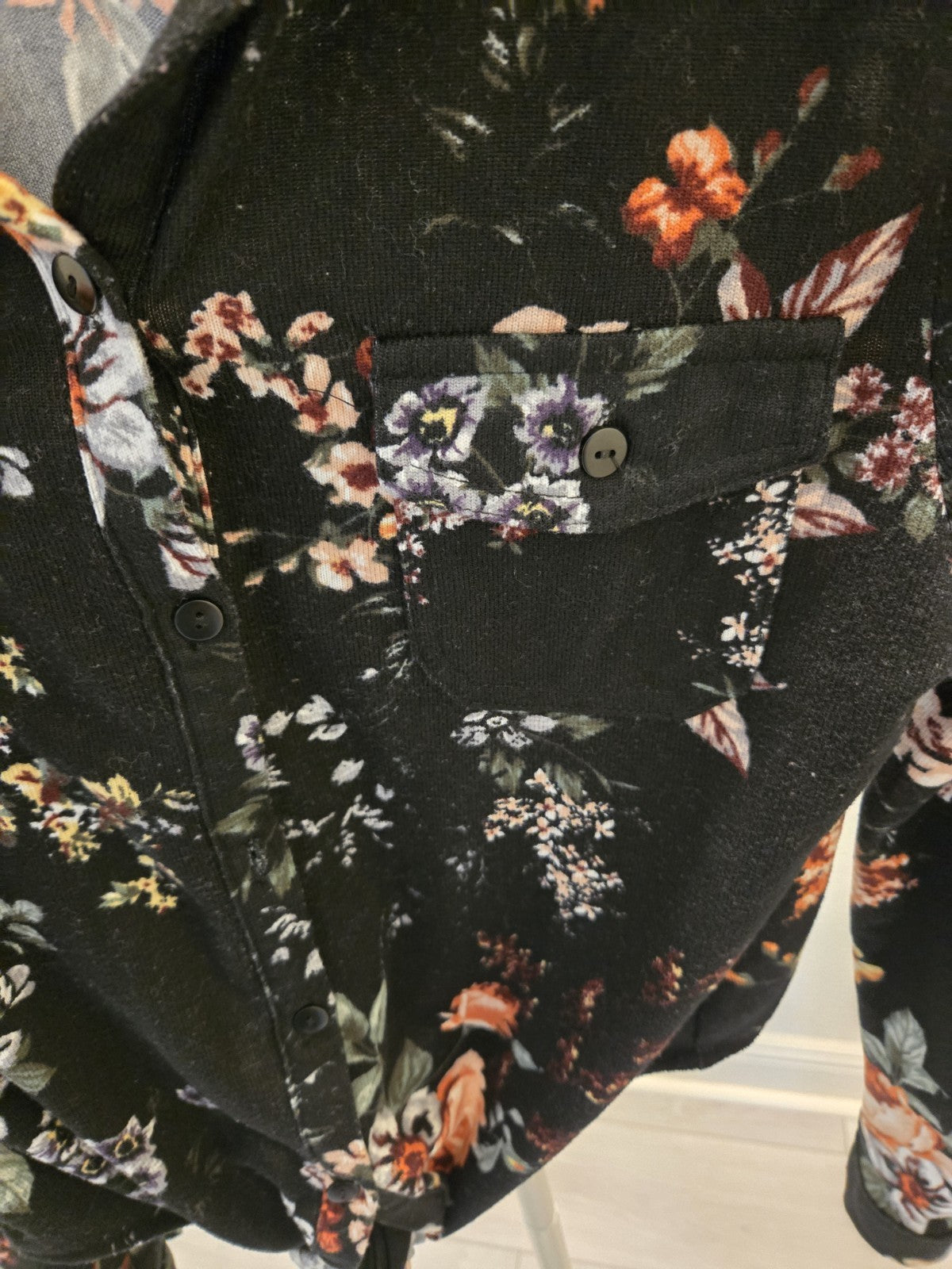 Fashion Nova M Floral Tie Front Button Up Shirt Womens Black Long Sleeve Blouse