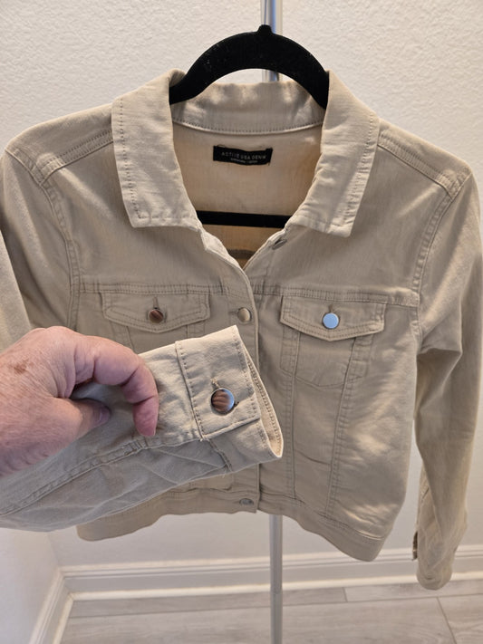 Active USA Khaki Denim Jacket M Womens Beige Jean Trucker Coat