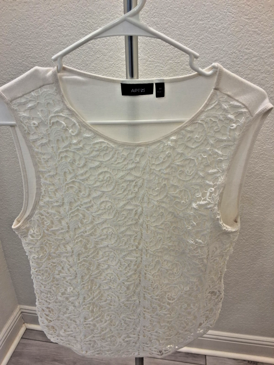 APT. 9 Feminine Lace Top Cottagecore Romantic Sleeveless Quiet Luxury White M