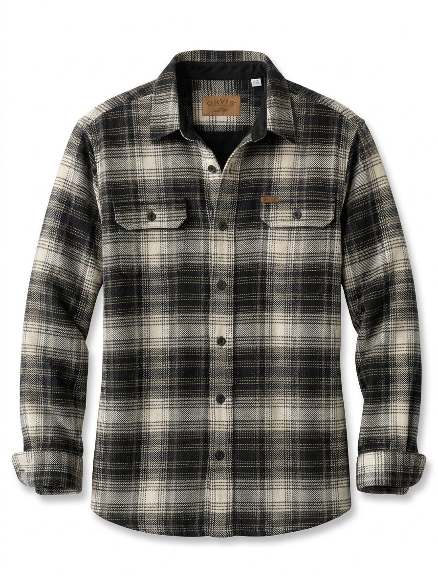 ORVIS Classic Collection Flannel Shirt Mens XL Black White Plaid Heavy Shacket