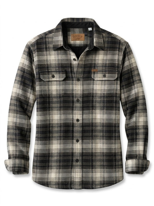 ORVIS Classic Collection Flannel Shirt Mens XL Black White Plaid Heavy Shacket