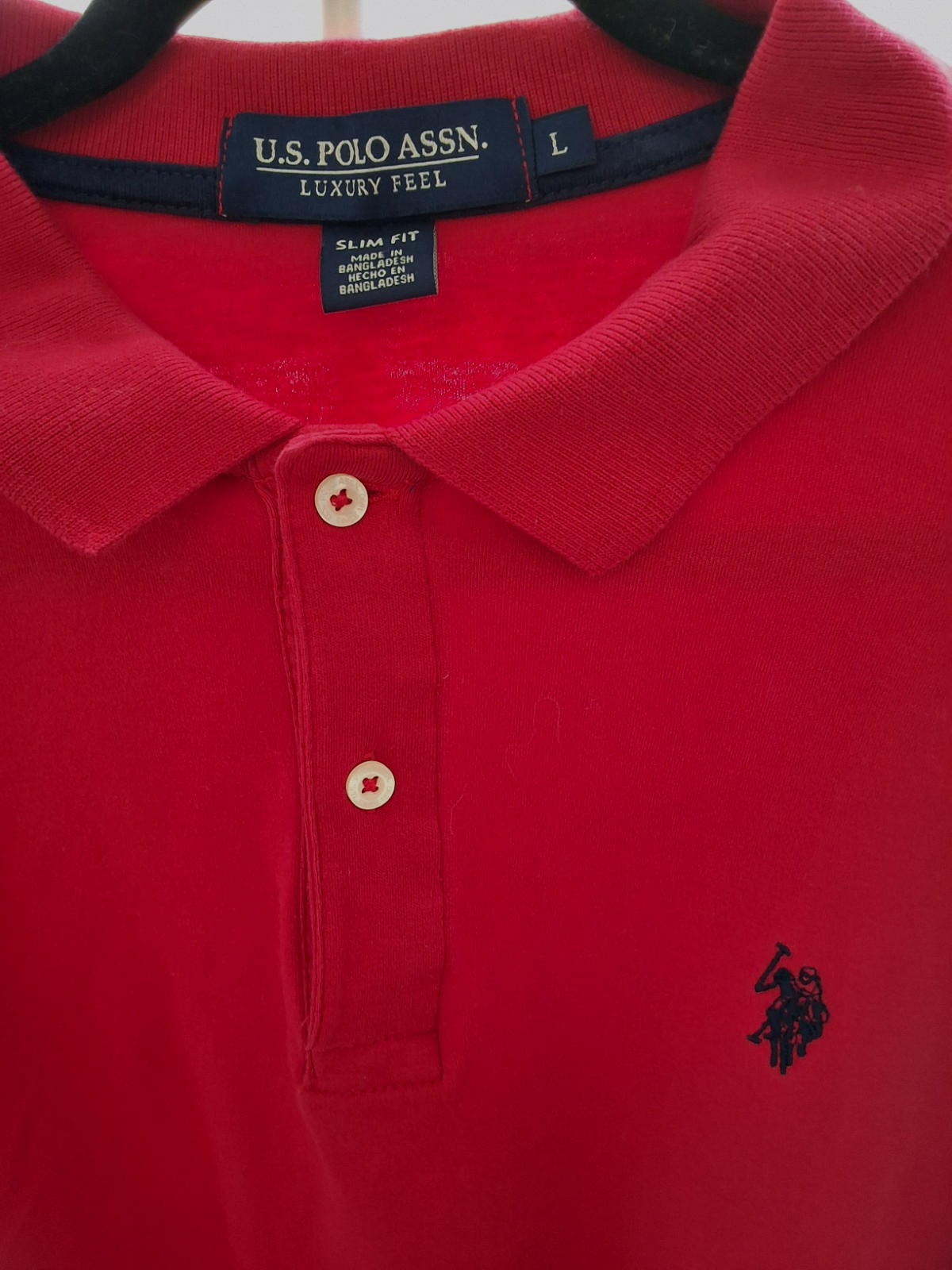 U.S. POLO ASSN. Red Pique Men's Knit Polo Shirt Short Sleeve Classic Fit Size L