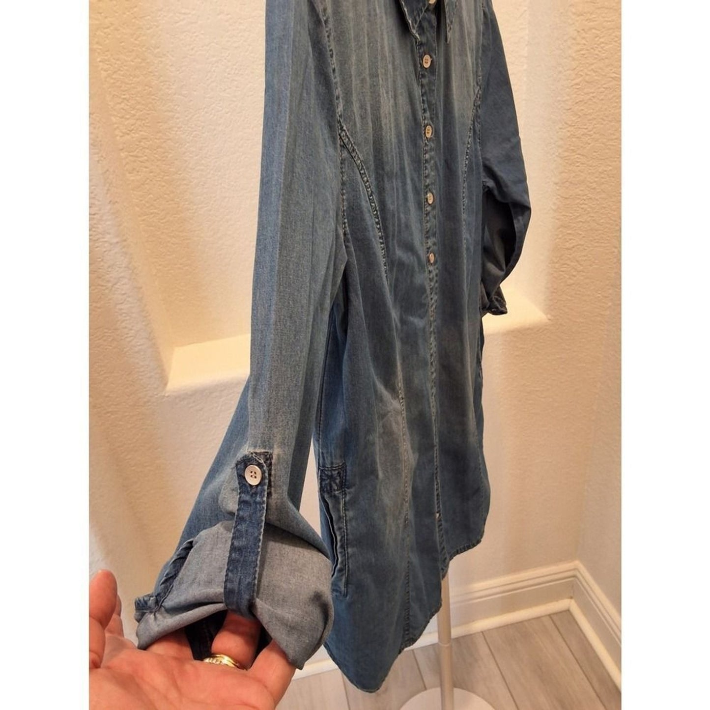 American Rag Size M Denim With Lace Down the Back Hi-Low Rare Top