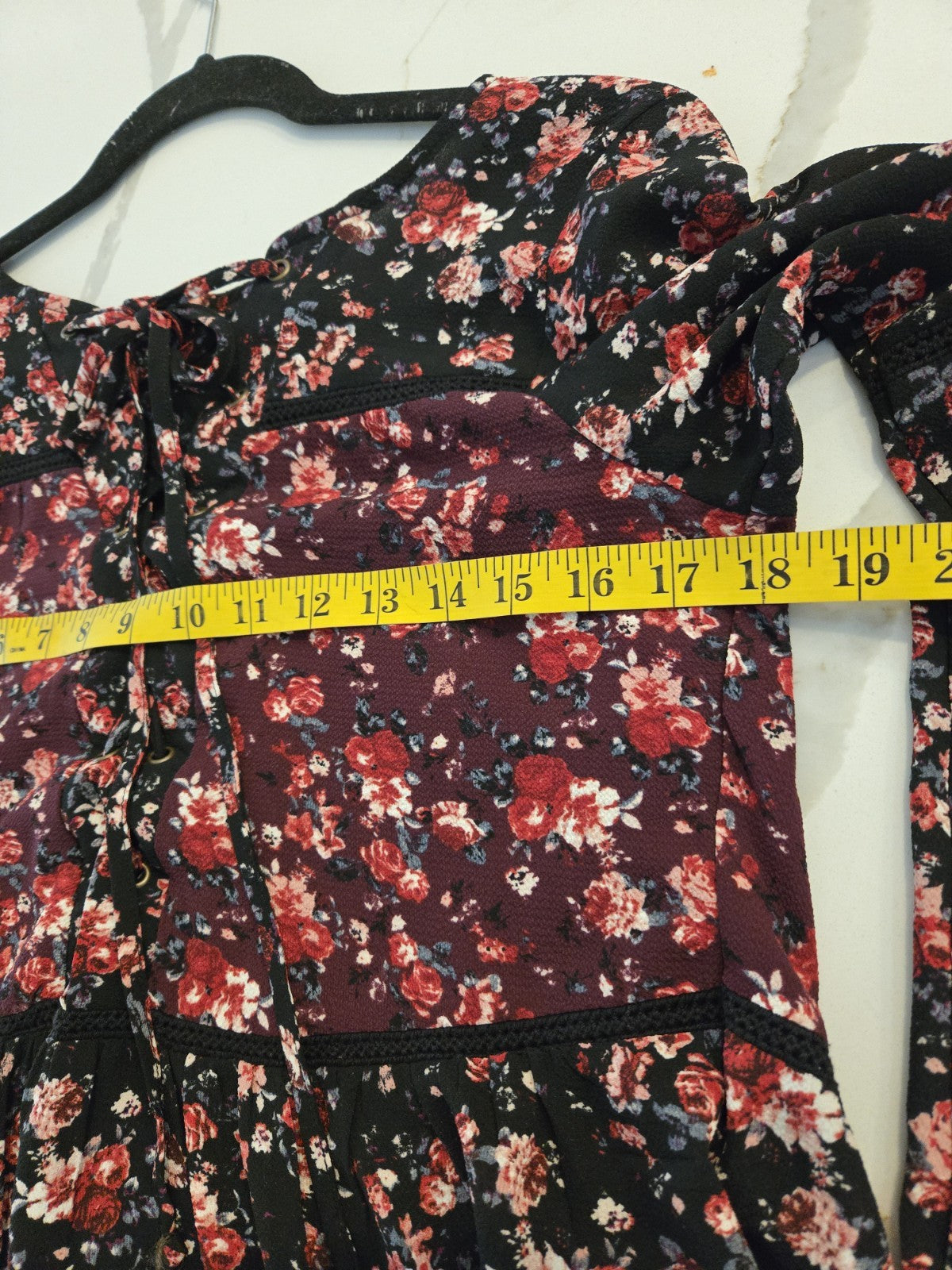 Knox Rose M Floral Embroidered Womens Tiered Long Sleeve Peasant Top Boho
