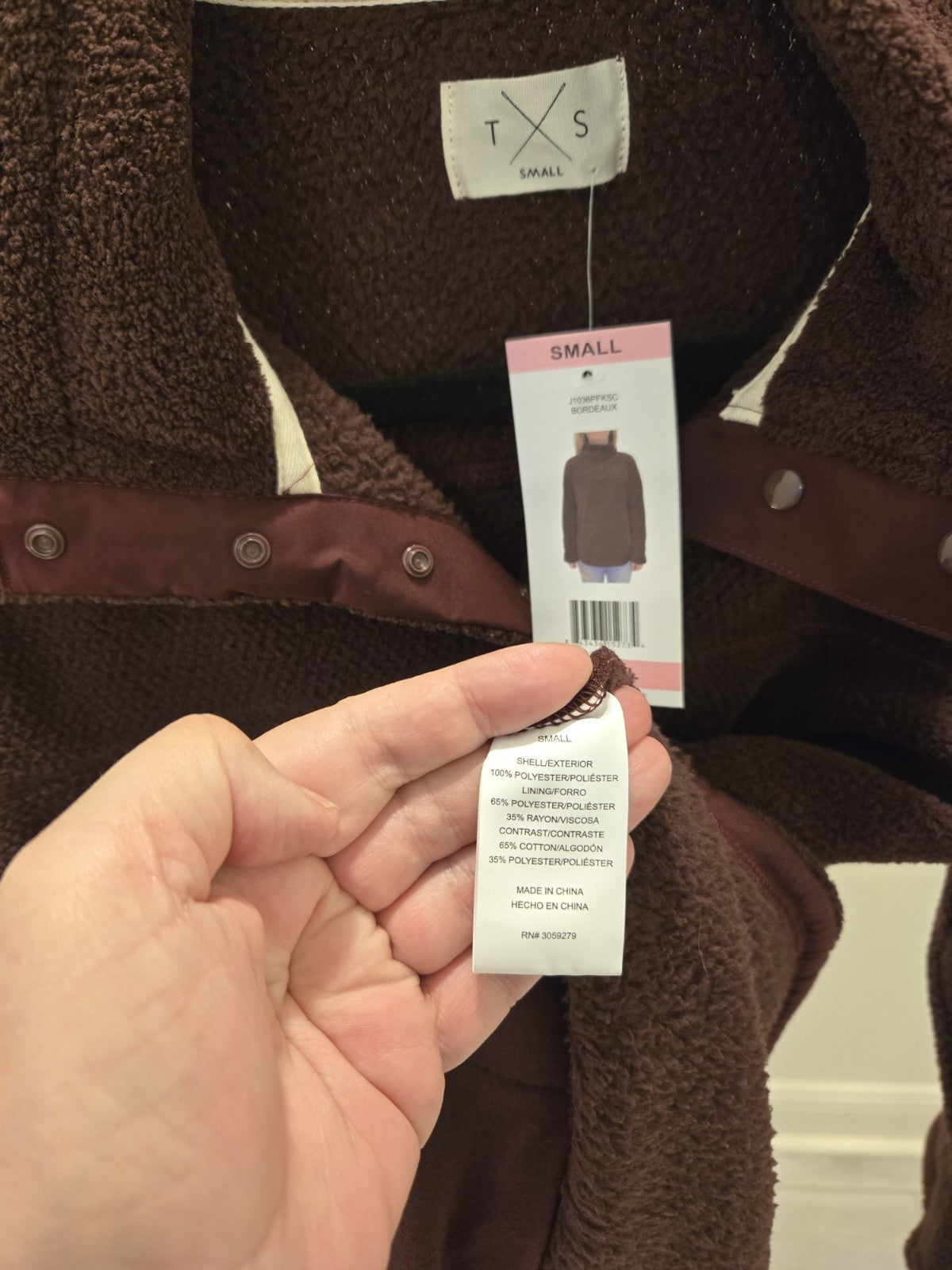T.S. Taking Shape S Burgundy Teddy Fleece 1/4 Snap Sweatshirt NWT MSRP $64