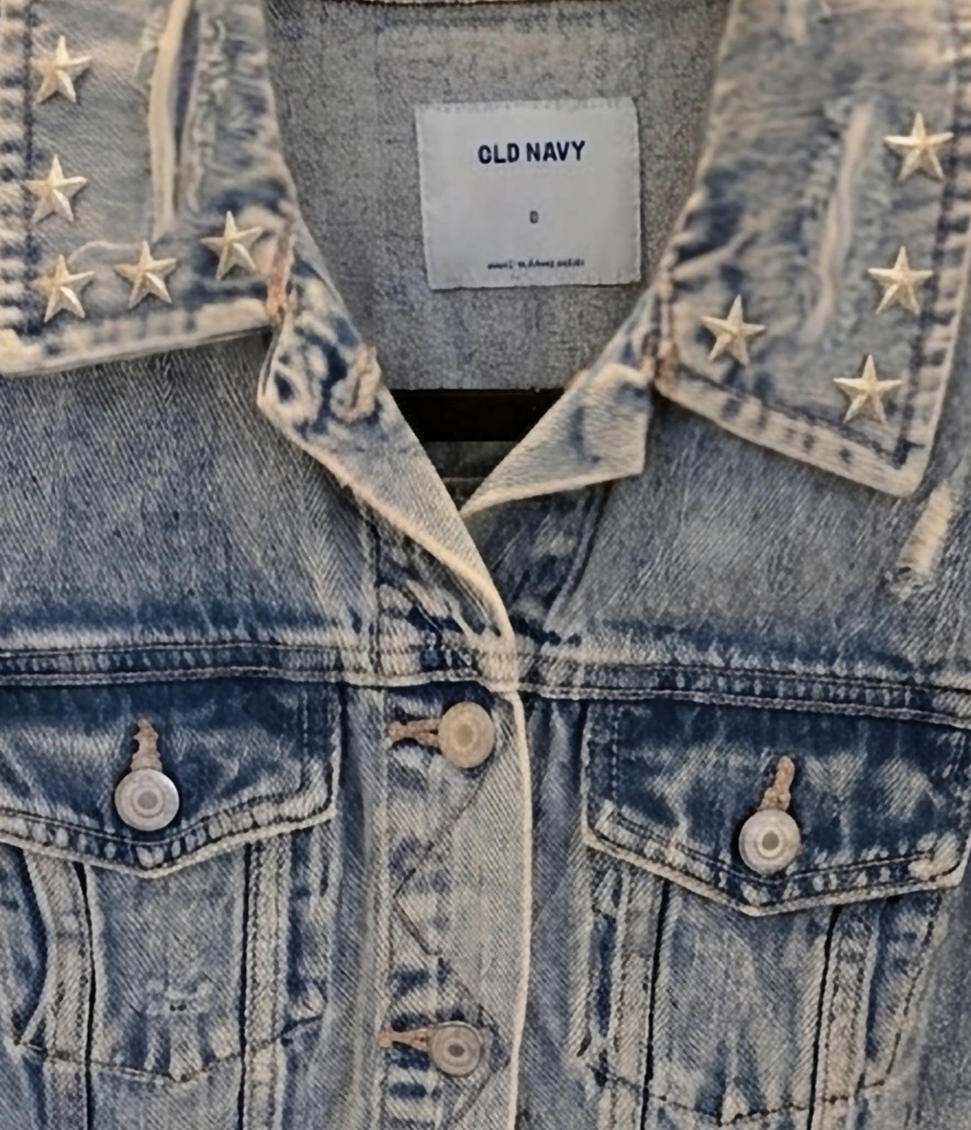 Old Navy Star Studded Collar Fray Denim Trucker Classic Jean Jacket Women’s L