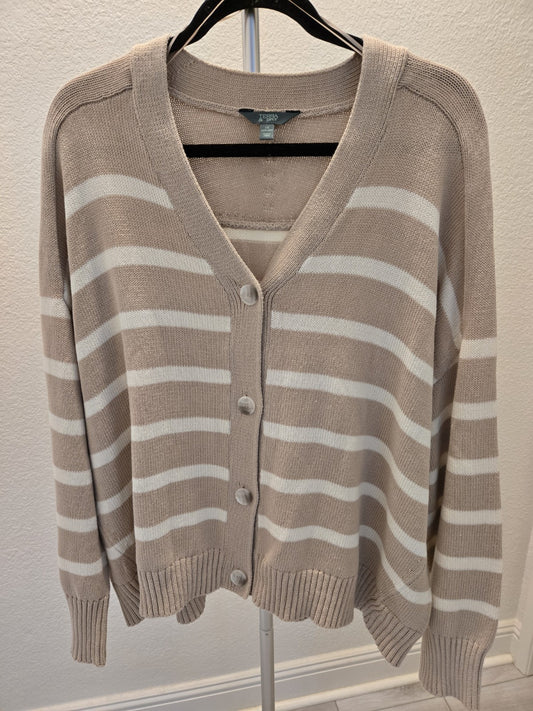 Terra & Sky Ivory Wide Stripe Terra & Sky Boyfriend Cardigan Plus Size 3x 16x18