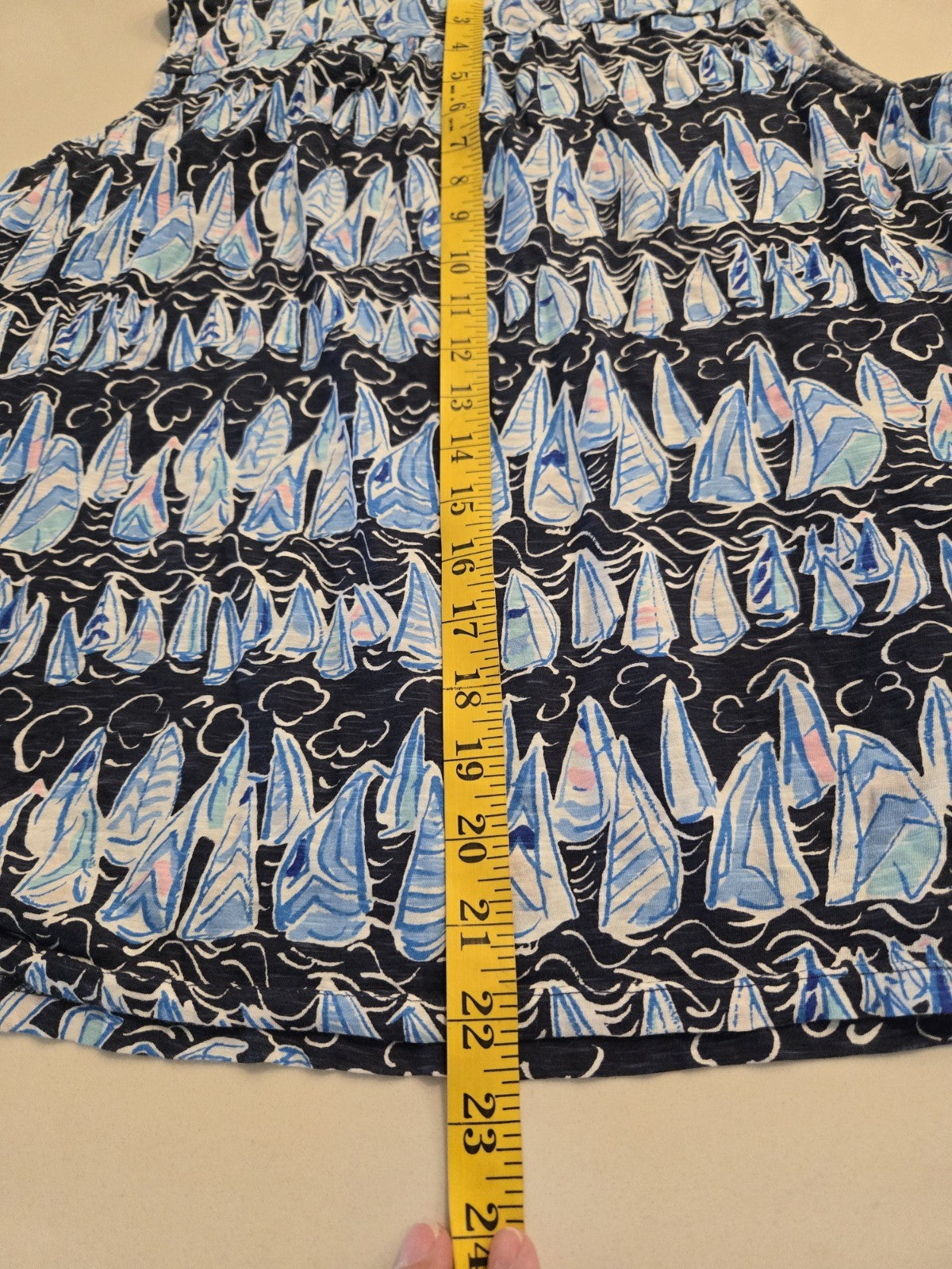 Lilly Pulitzer Large Sailboat Print Sleeveless Tank Top Women Blue Nautical Cami