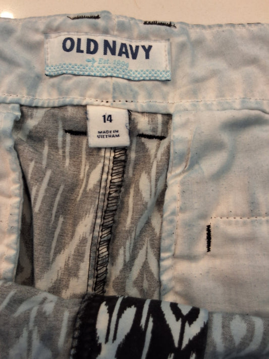 Old Navy Black Blue XL Size 14 Geometric Ikat Diamond Print Cotton Shorts Womens