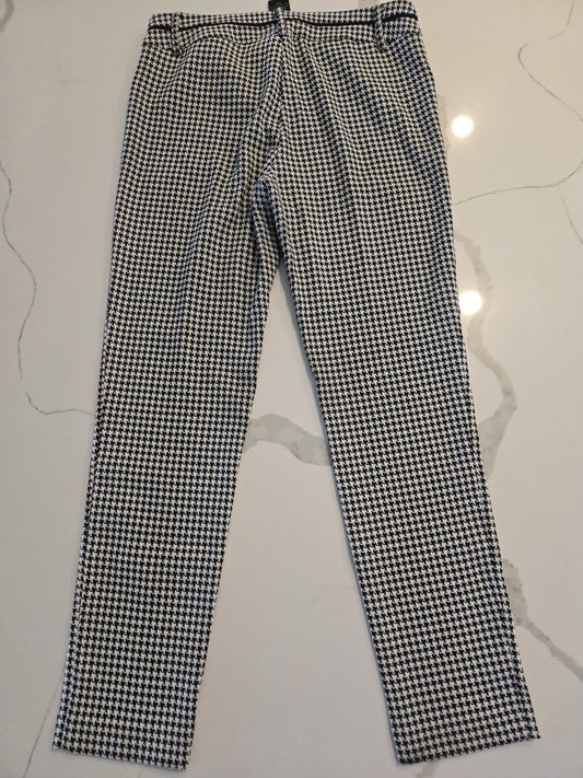 Zac & Rachel 10 Houndstooth Plaid Slim Crop Pants Womens Black White Stretch