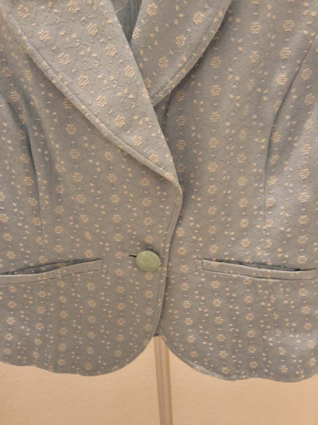 Caslon Blue White Floral Geometric Notch Lapel Faux Pockets Medium Blazer