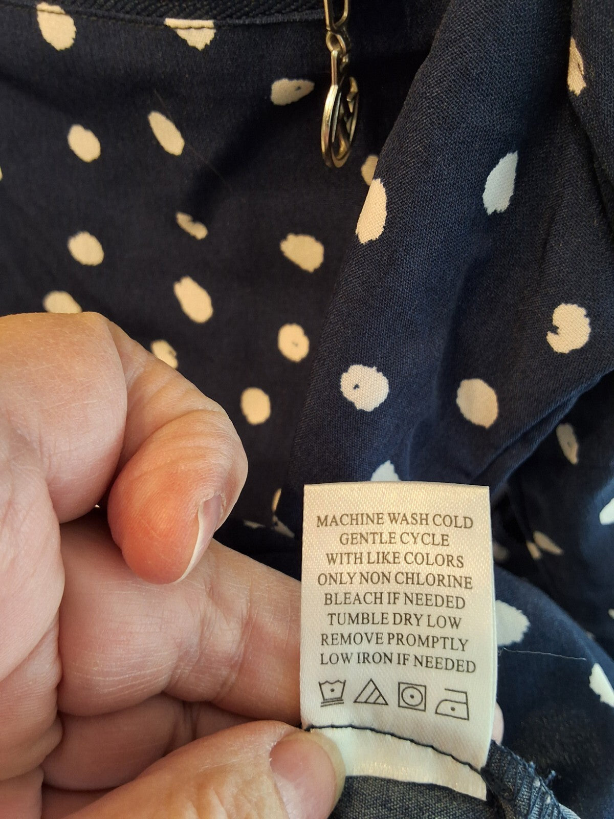 Adrienne Vittadini  Womens Blue & White Polka Dot 3/4 Zip Pockets Size S