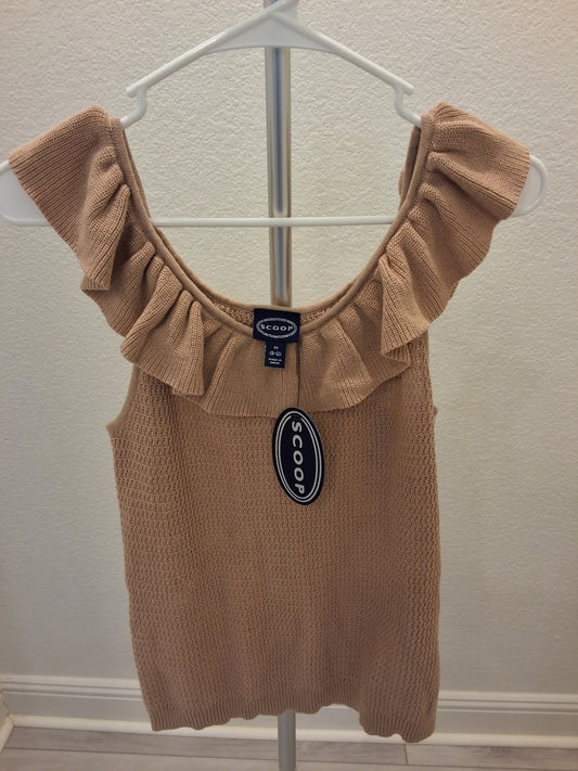 Scoop Size 8-10 Knitted Sweater Tank Top with Ruffle Neck Tan M NWT Womens
