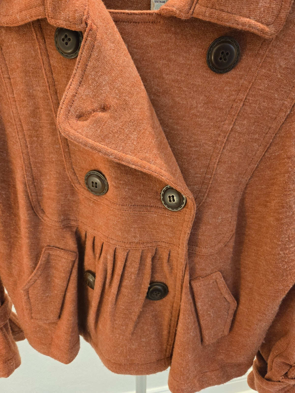American Rag Women's L Double-Breasted Peplum Sweater Jacket Rust Orange