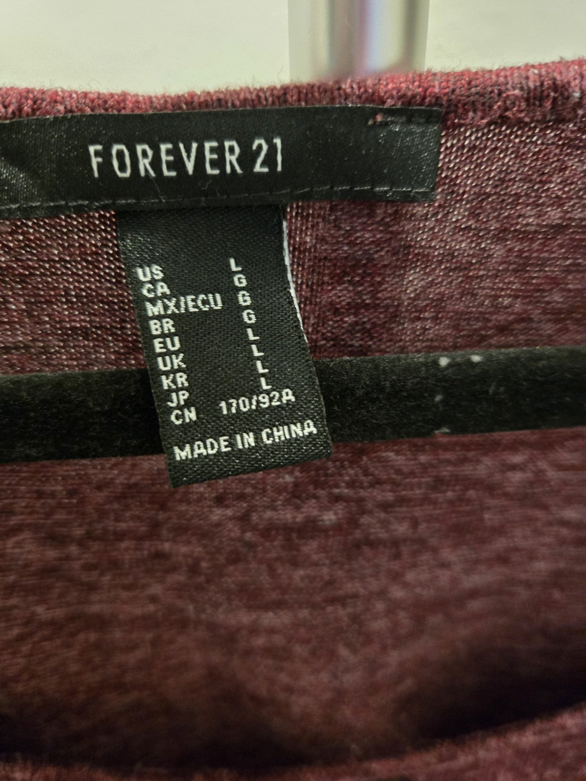 Forever 21 L Henley Crop Top Womens Burgundy Space Dye Long Sleeve Knit Shirt