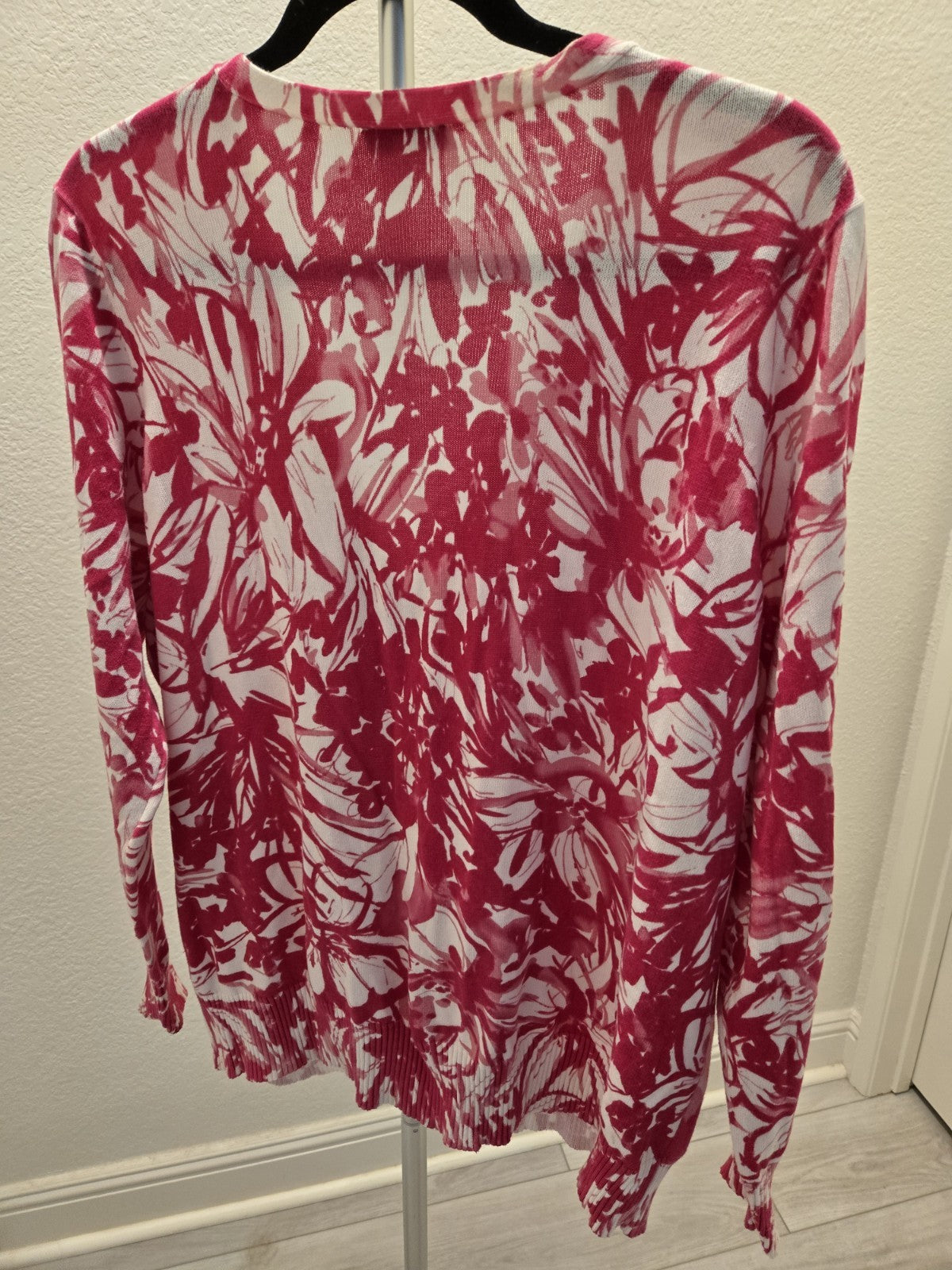 St. John's Bay 1X Floral Button Front Cardigan Sweater Women Pink Plus Size