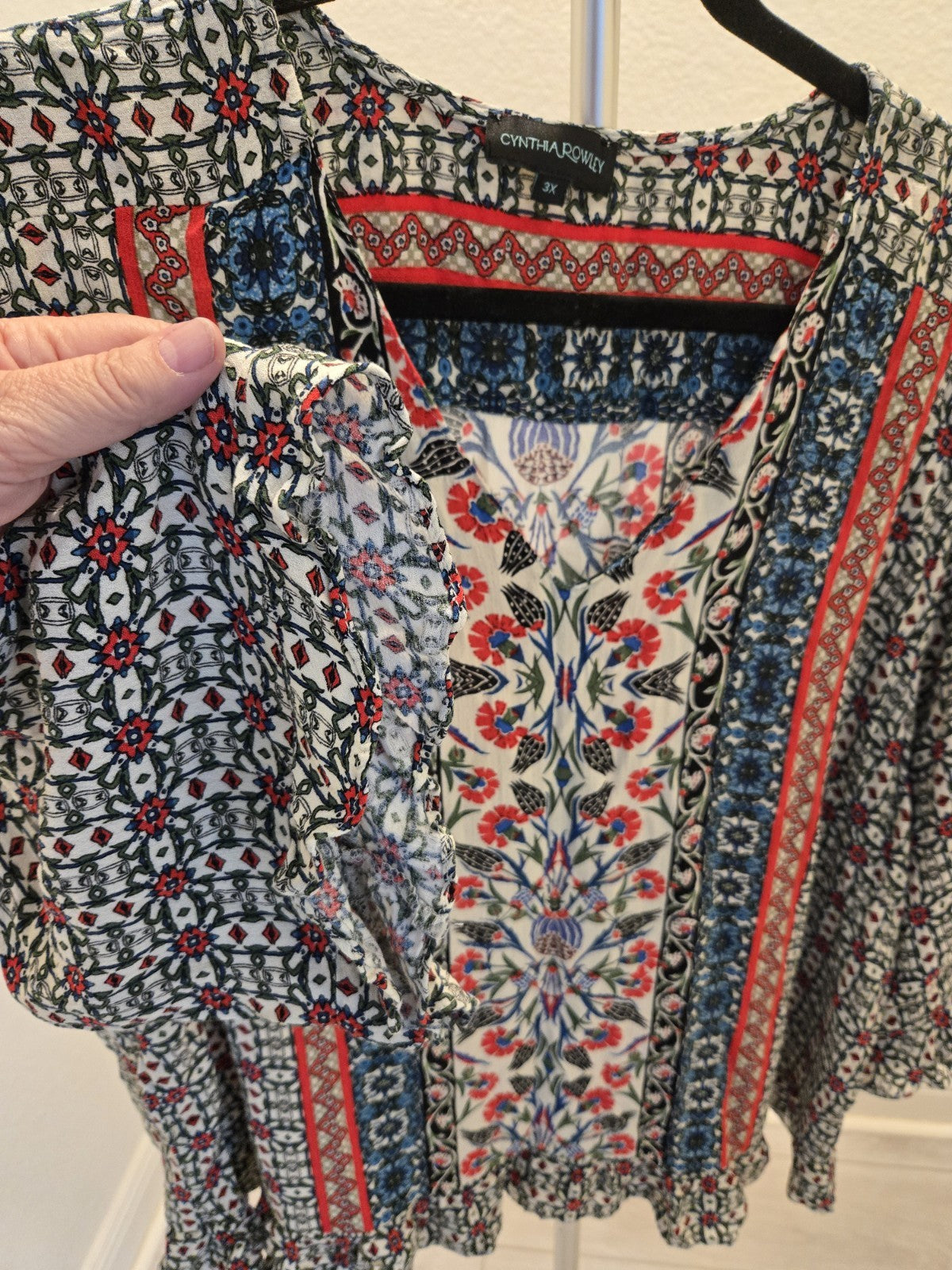 Cynthia Rowley 3X Bohemian Medallion Blouse Womens Multicolor Ruffle Peasant Top