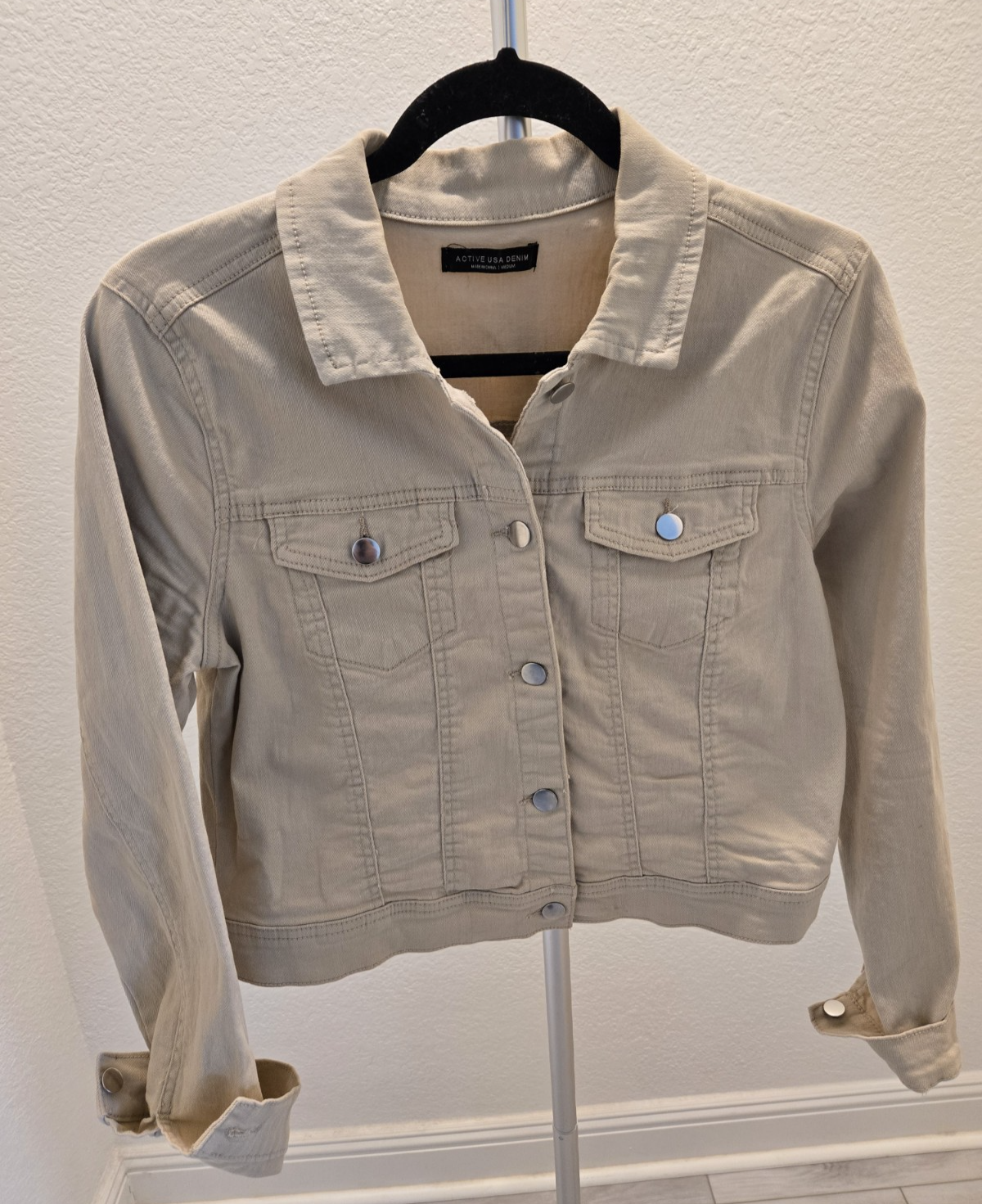 Active USA Khaki Denim Jacket M Womens Beige Jean Trucker Coat