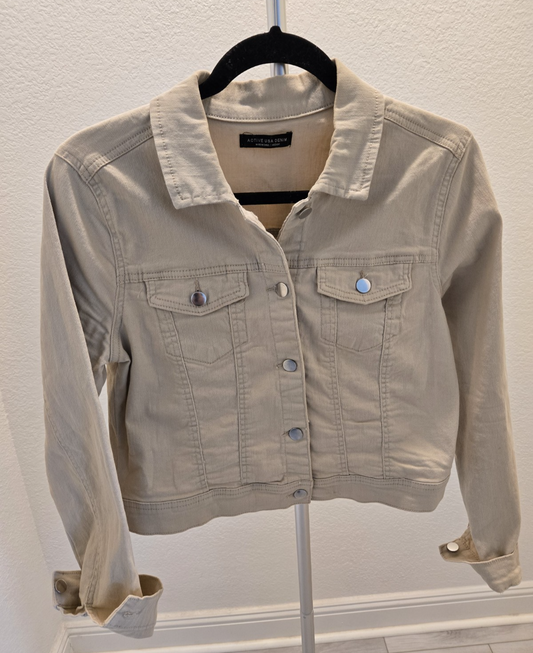 Active USA Khaki Denim Jacket M Womens Beige Jean Trucker Coat