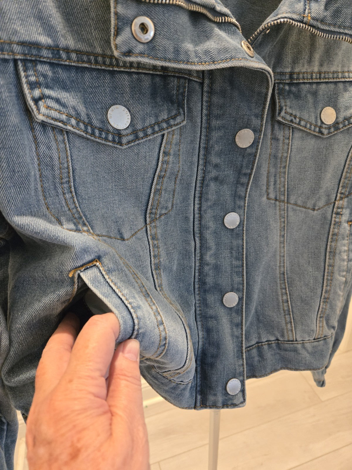 Ci Sono Denim Jacket L Womens Blue Cropped Asymmetric Zip Trucker