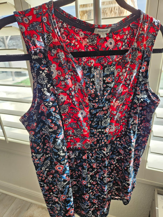 Westport Red White and Blue 4th of July Sleeveless V-Neck Tunic Size M Womens