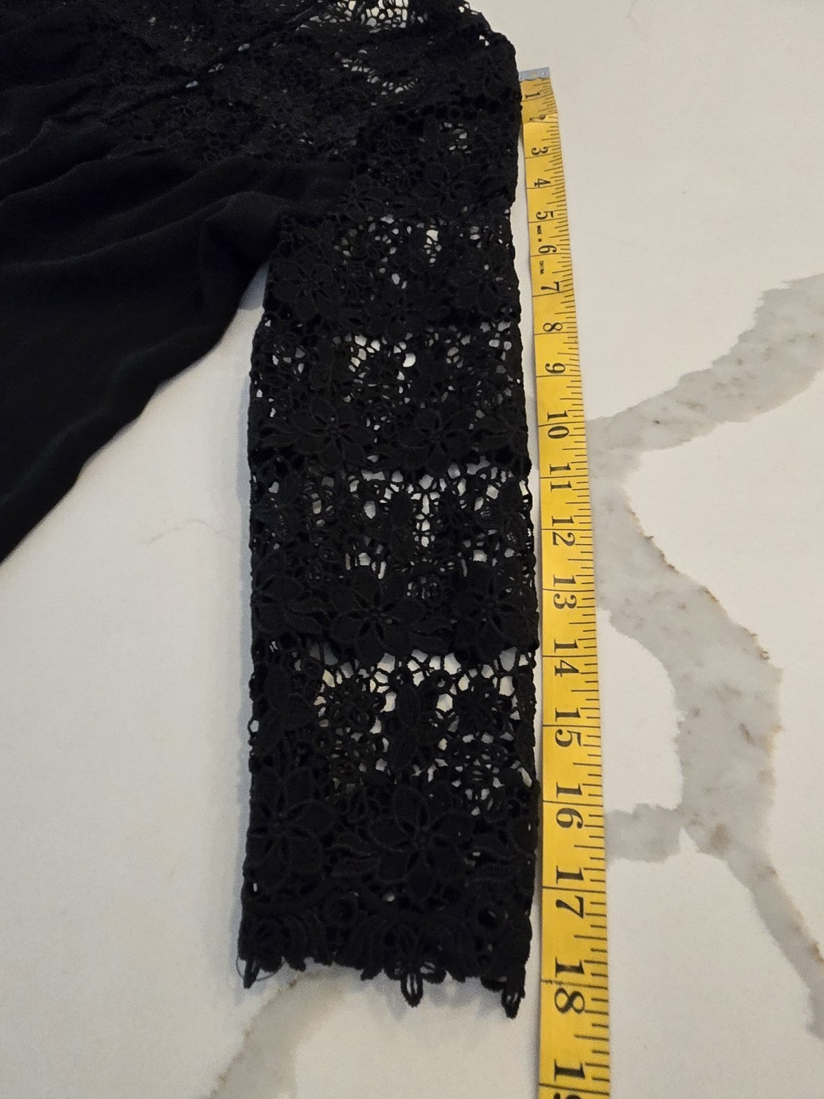 Mustard & Co. M Lace Blouse Womens Black Sheer Floral Yoke 3/4 Sleeve Top