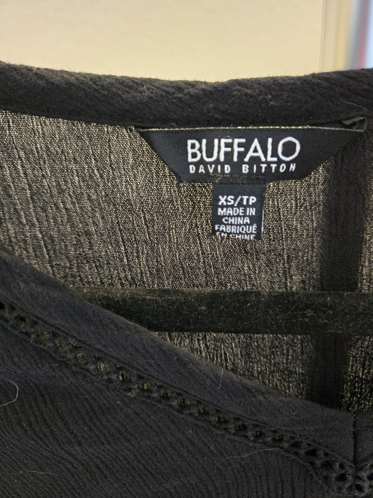 Buffalo David Bitton Short Sleeve Textured Lightweight V-Neck Black XS Women Top