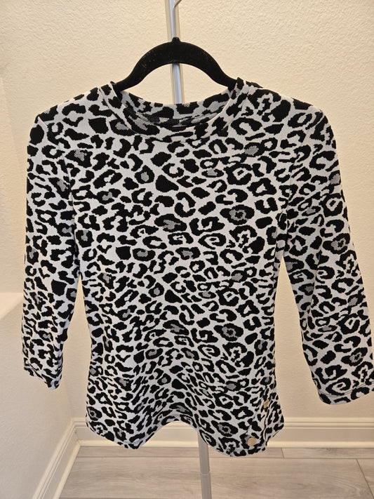 MARC New York Small Leopard Knit Y2K Sweater 3/4 Sleeve Fitted Button Details