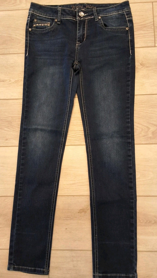 Itz Me Jeans Size 7 Womens Dark Wash Embellished Jeweled Rhinestone Pockets
