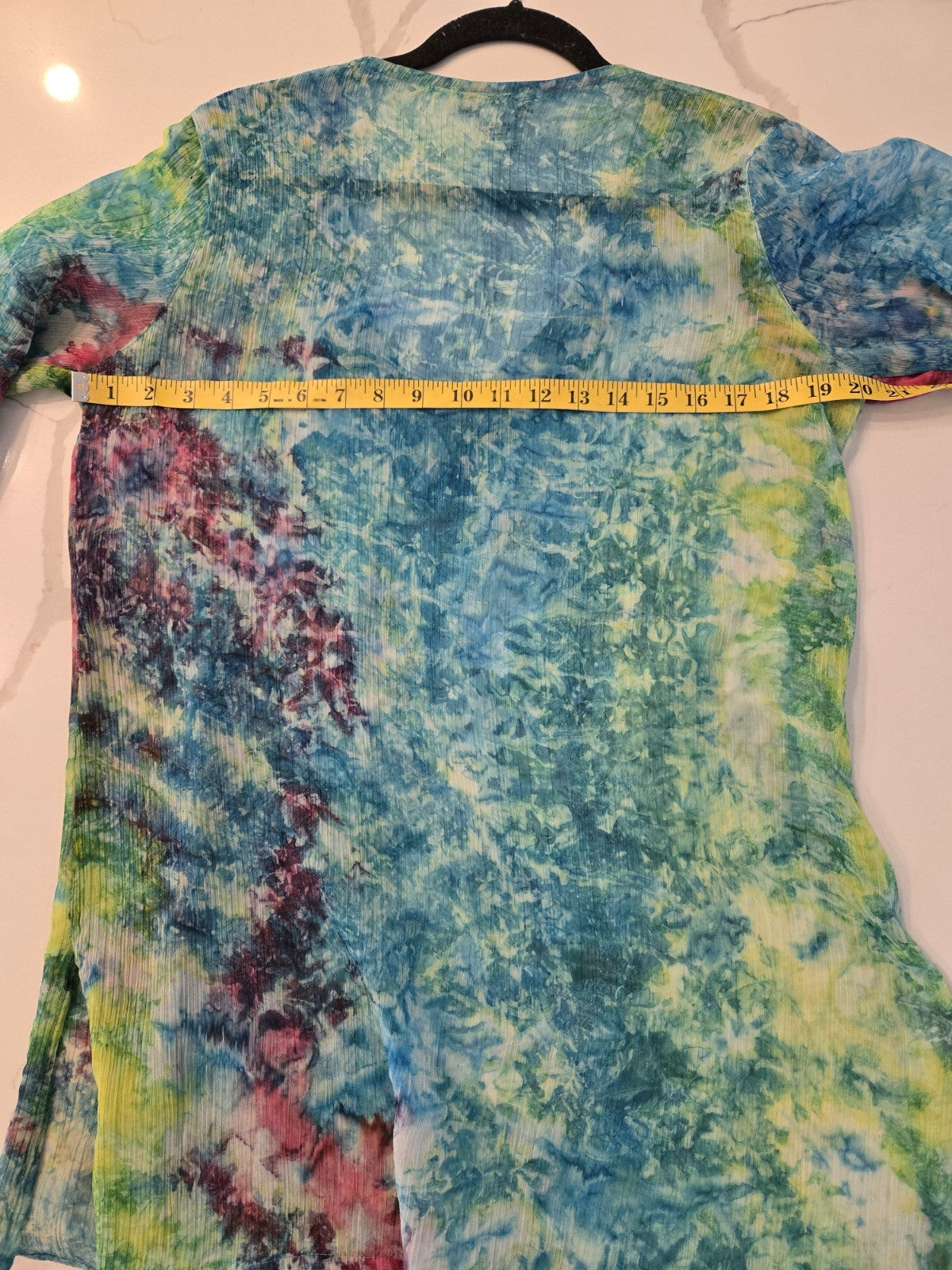 Jessica Taylor Sequins & Bead Blue Turquoise M Sheer V-Neck Tunic Blouse Womens