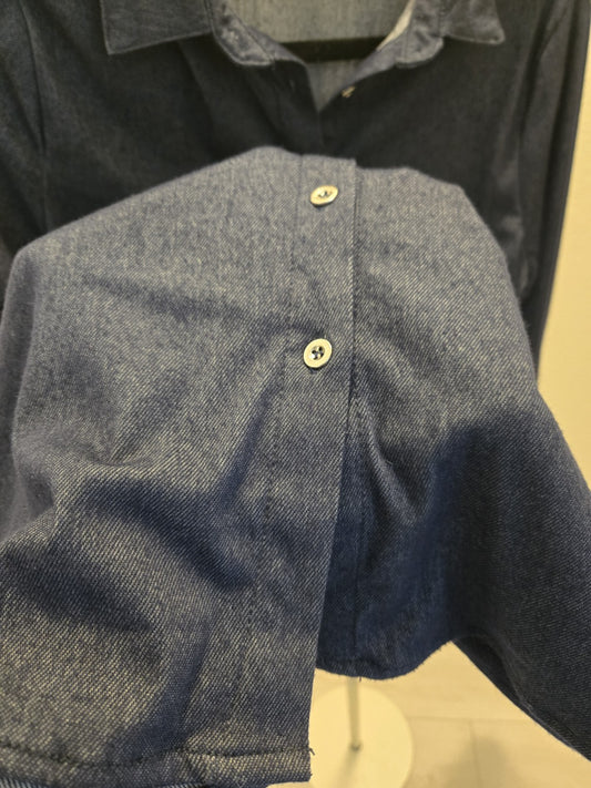 Stella Tweed Denim Shirt Dress M Womens Dark Wash Roll Tab Sleeve Belted Button