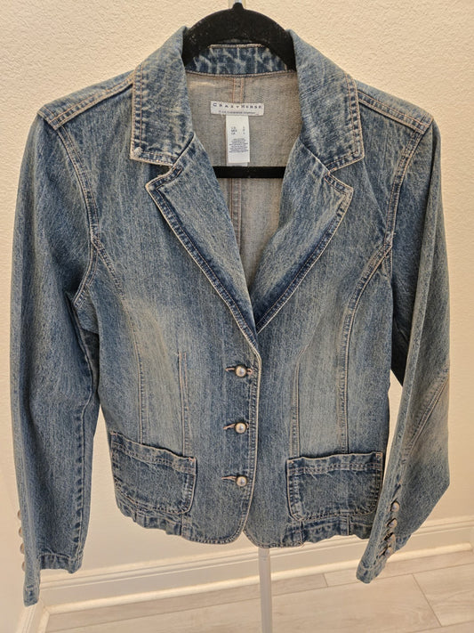 Crazy Horse Vintage Denim Blazer Liz Claiborne Blue Jean Jacket L Womens Y2K