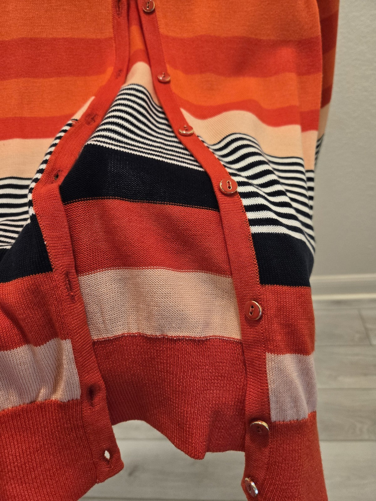 7th Avenue NYC Women’s Medium Striped Cardigan Sweater Button Front Corral Black