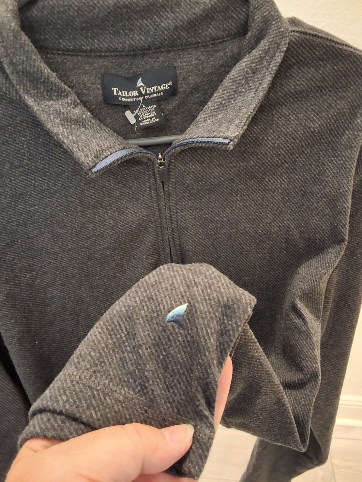 Tailor Vintage Men's L Gray Quarter-Zip Pullover Sweater Long Sleeve