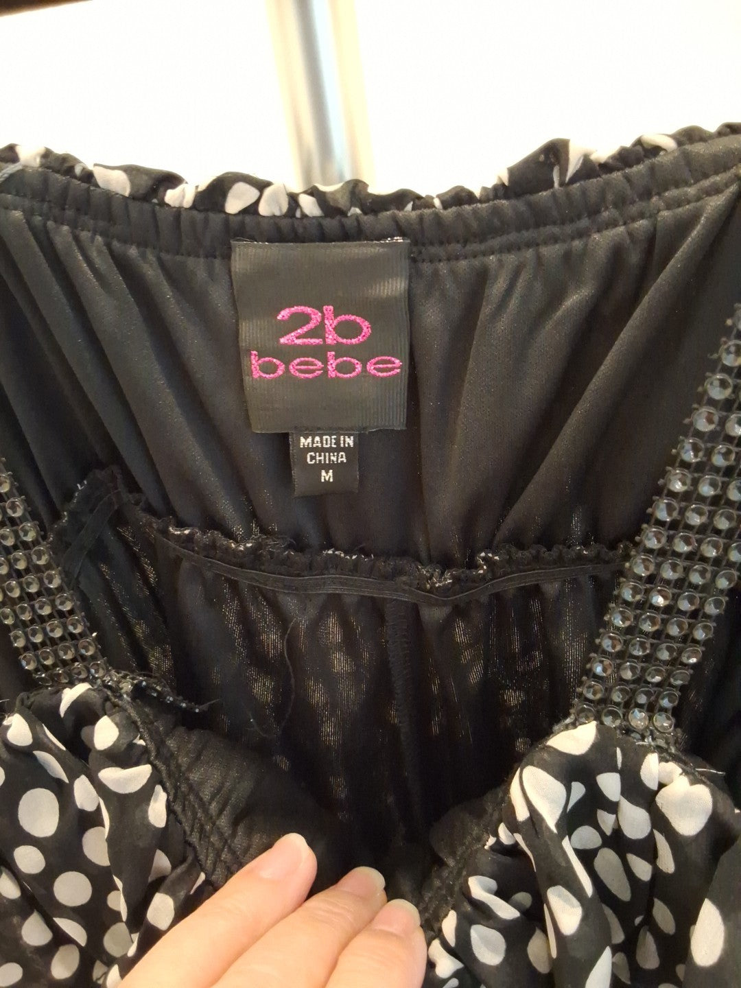 2B Bebe Size M Black And White Polka Dot With Plastic Straps Mini Dress