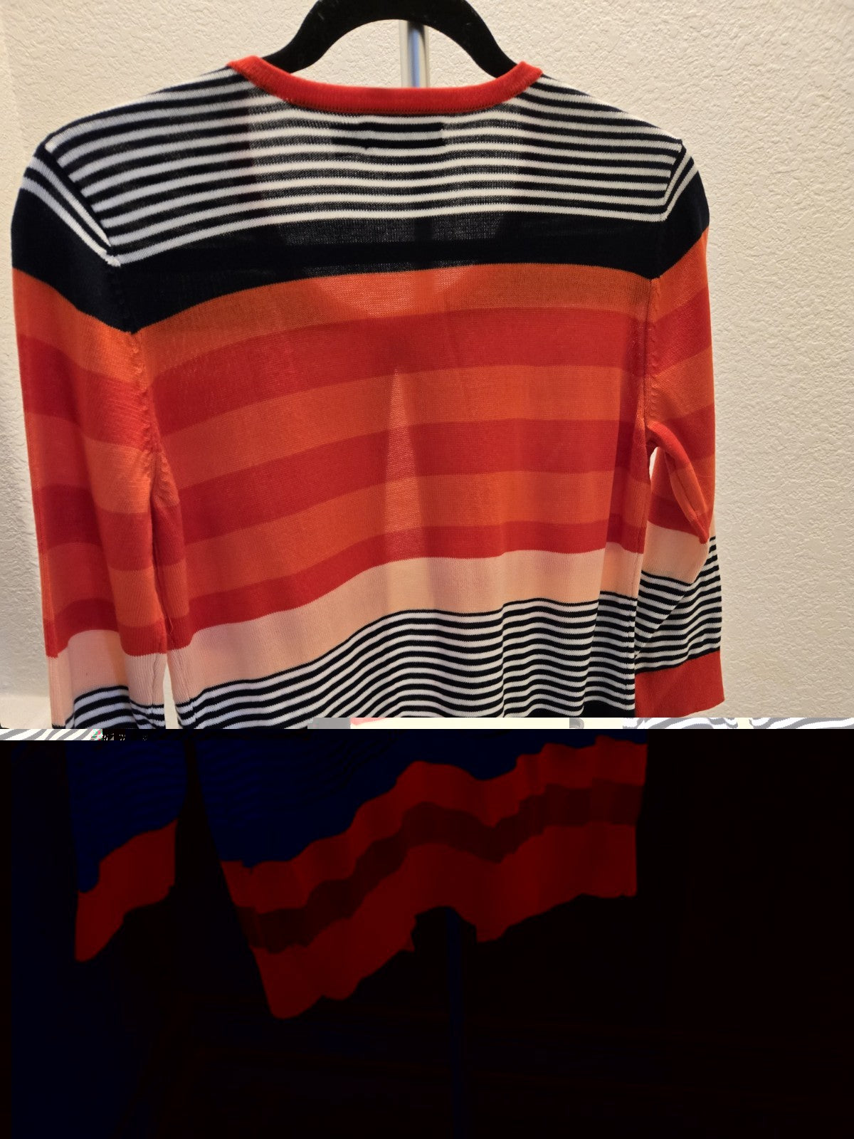 7th Avenue NYC Women’s Medium Striped Cardigan Sweater Button Front Corral Black