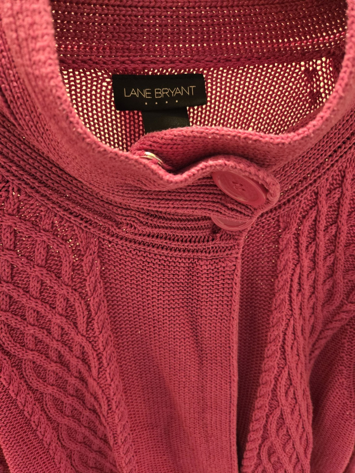 Lane Bryant 2X 18/20W Pink Cable Knit Short Sleeve Cardigan Sweater Women Plus
