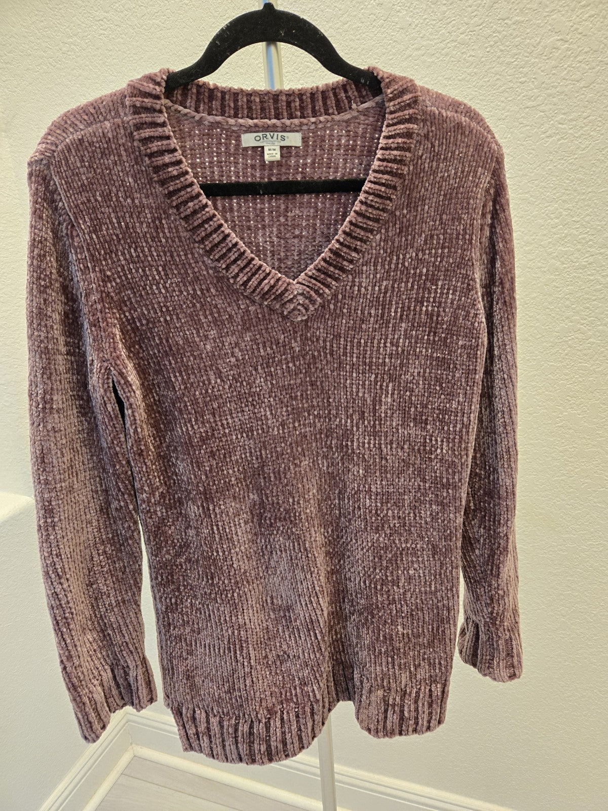 Orvis Ribbed Soft & Cozy Velour Pullover Sweater Plum Purple Women's Size M