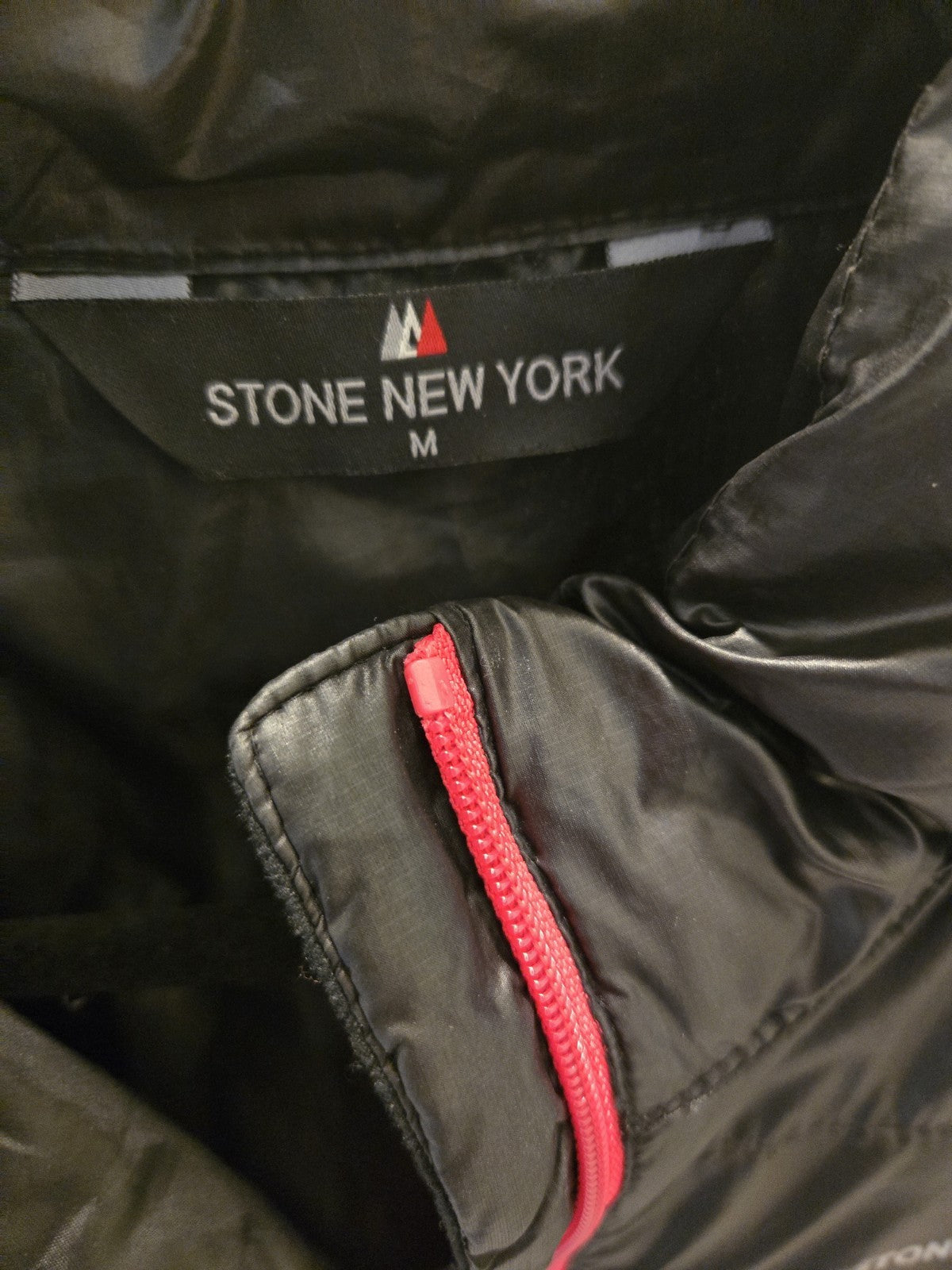 Stone New York M Puffer Jacket Womens Black Pink Trim Full Zip Lightweight Coat
