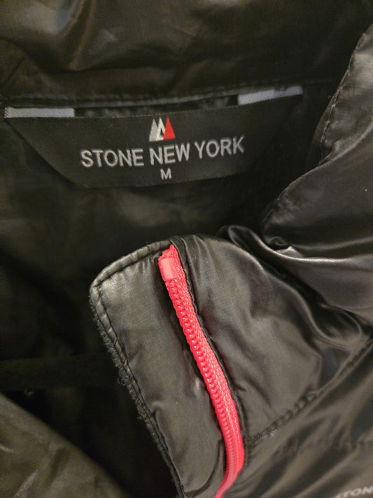 Stone New York M Puffer Jacket Womens Black Pink Trim Full Zip Lightweight Coat