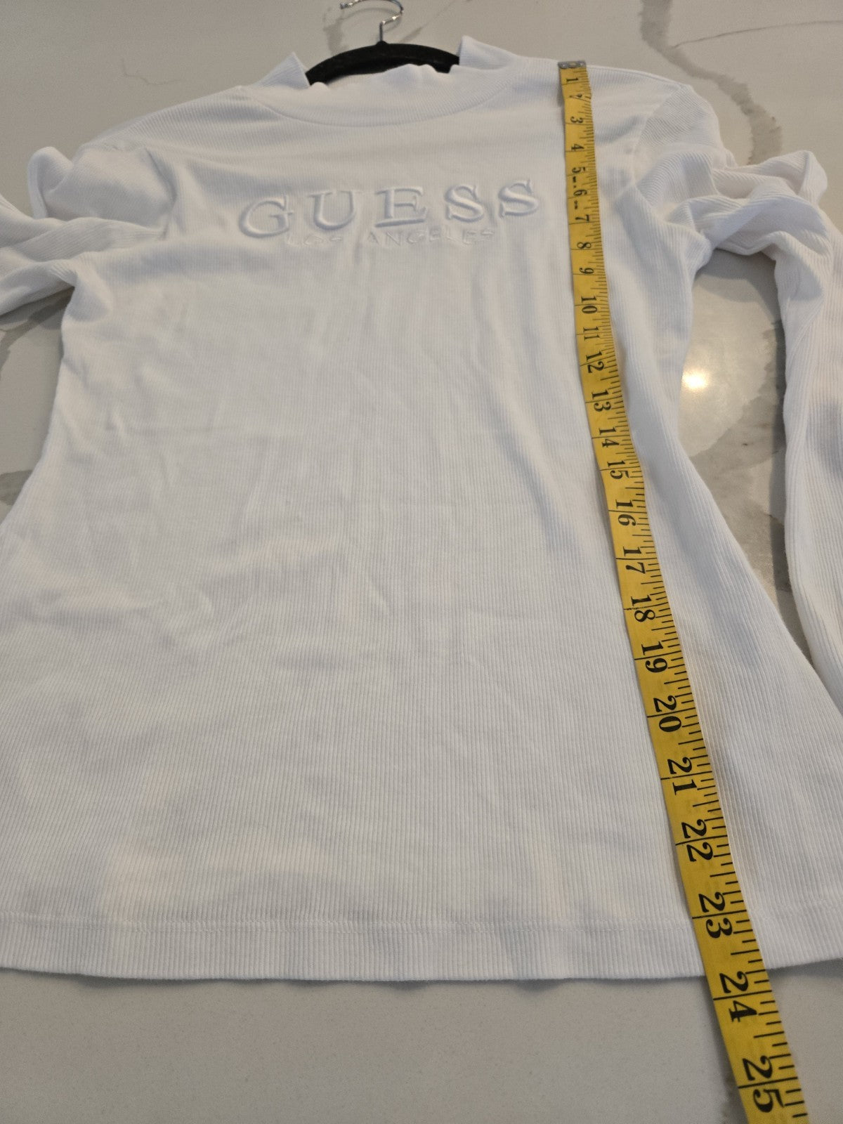 Guess Los Angeles Long Sleeve Embroidered Logo Y2K XL White Rib Mock Neck  NWOT