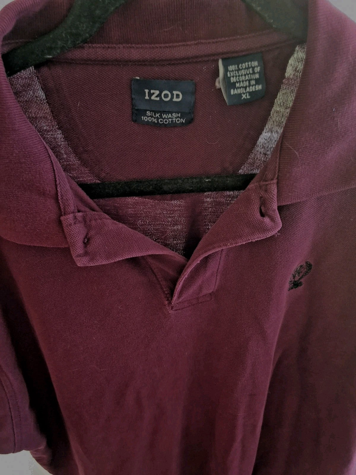 IZOD XL Dark Academia Polo Shirt Embroidered Short Sleeve Burgundy Quiet Luxury