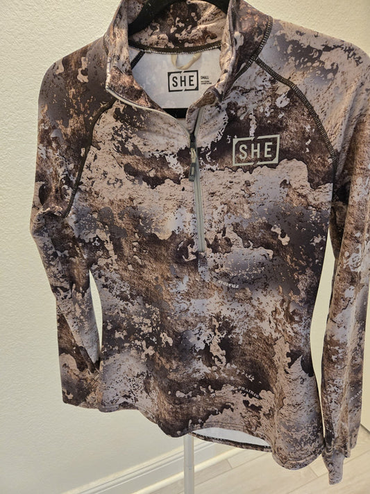 SHE Outdoor Small Prairie Camo 1/4 Zip Fleece Pullover Women Hunting Activewear