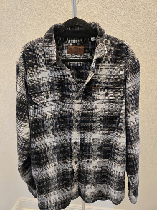 ORVIS Classic Collection Flannel Shirt Mens XL Black White Plaid Heavy Shacket