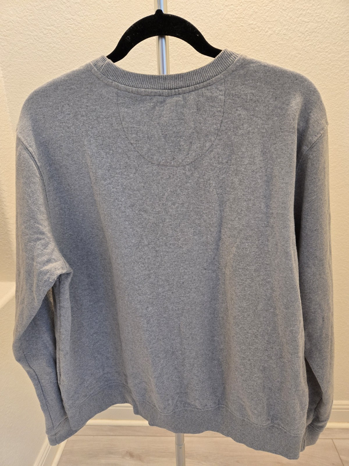 Good Vibes Only Bow Embroidered Pink Ribbon Sweatshirt L Womens Grey Crewneck