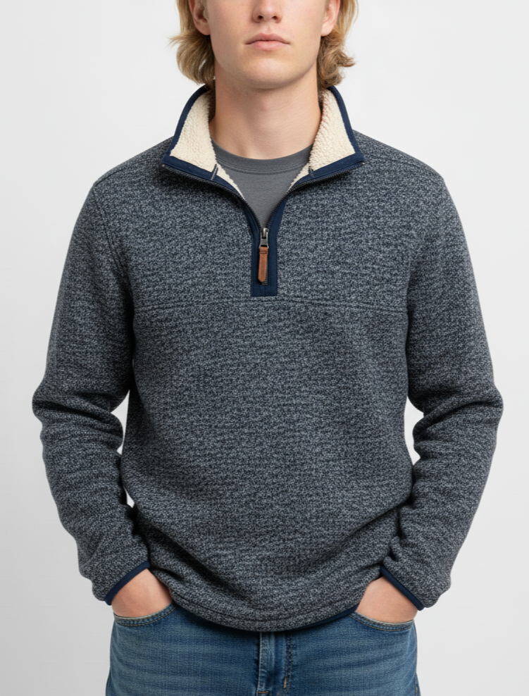 Orvis Men's L Classic Collection Quarter-Zip Sweater Fleece Lined Navy Blue