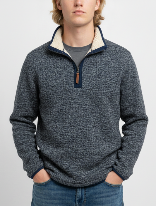 Orvis Men's L Classic Collection Quarter-Zip Sweater Fleece Lined Navy Blue