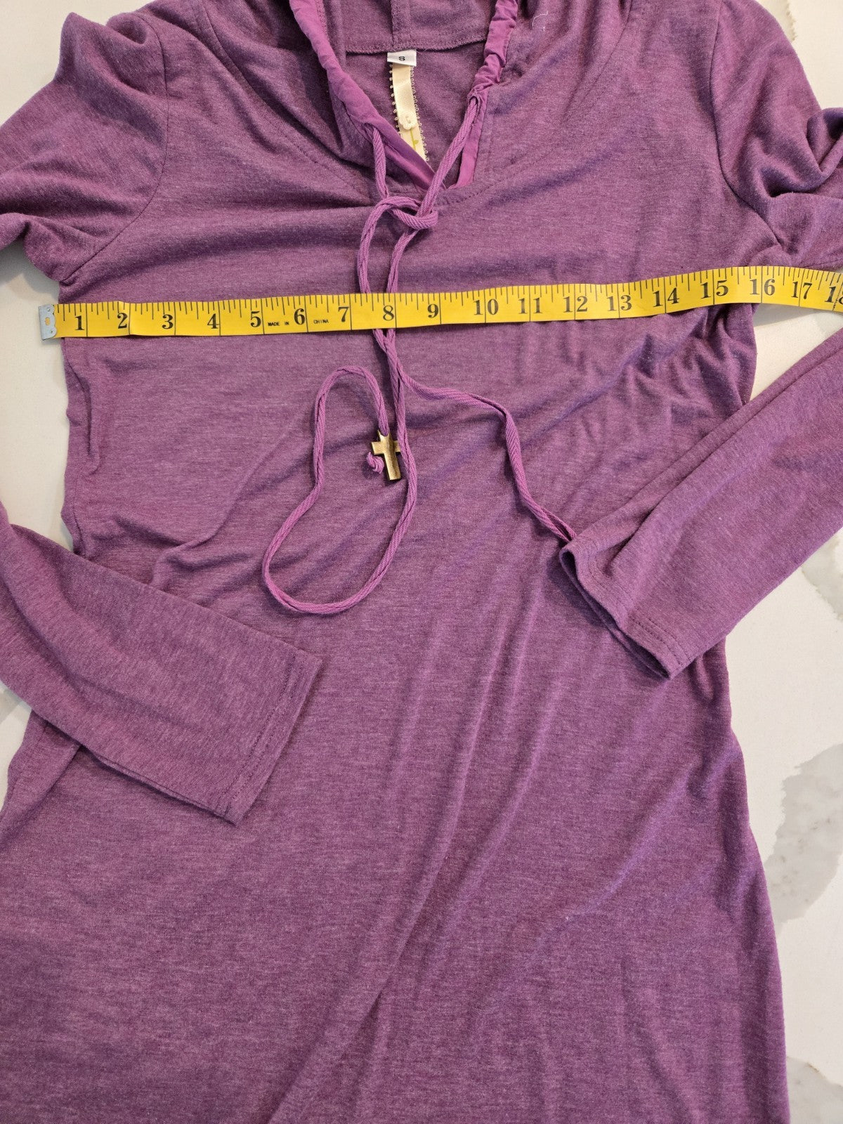 Uncle Frank Small Purple Hooded Dress Cross Rose Graphic Back Tunic Boho Knit